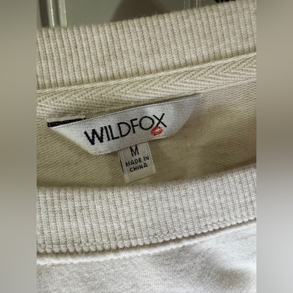 Wildfox Oatmeal Pullover Sweatshirt with Pink and Black Leopard Lip Graphic - Picture 4 of 6